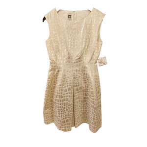 NWT Anne Klein Light Metallic Gold Fit Flare Cocktail Dress Pockets Holiday sz 6